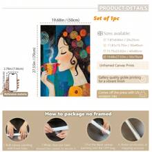 1 pieza, Pintura colgante de lienzo, Pintura decorativa enmarcada, Póster, Arte de pared, Pintura de lienzo abstracta de una chica del café, Estilo de arte decorativo moderno, Listo para colgar en la sala de estar, dormitorio, oficina en casa, decoración de aula