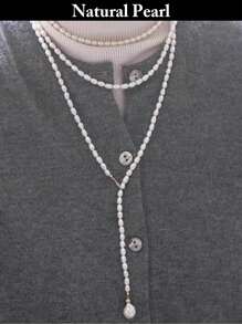 1pc Multi-Layer Natural Pearl Necklace, White, Long, Fashion & Personalized Style, Suitable For Daily Wear And Gifting
