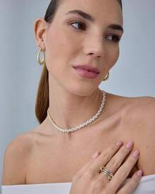 PAVOI 14K Gold Plated Simulated Tennis Women - Classic Tennis Chain - Timeless Station Round And Pear Cubic Zirconia Stones Choker Necklace - 梨形 - 18英寸 - 查看 4