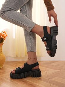 1 双女士高台厚底防滑凉鞋，针织时尚装饰简约设计纯色一脚蹬户外舒适休闲运动英伦风沙滩度假厚底防滑凉鞋