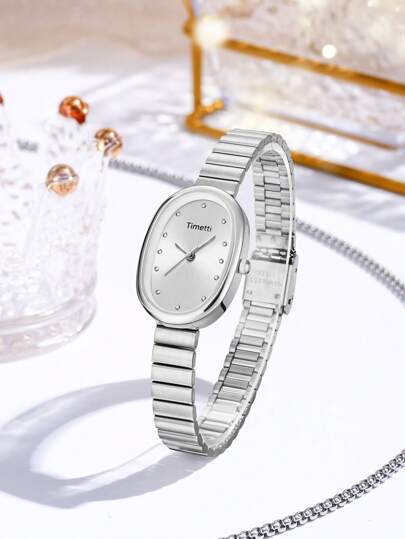 1 件女士简约奢华设计石英表，椭圆形表盘，适合日常佩戴