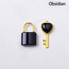 1PC Natural Crystal Gemstone Lovers Lock Key Pendant Love Shape Energy Necklace Jewelry Reiki Beloved Female Valentine's Day Gift - Couple Lock - View 11