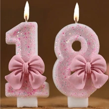 1pc Birthday Candle Number, Cake Decor For Festival Party, Pink Bow Digit Candle Gifts Graduation