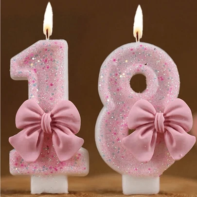 1pc Birthday Candle Number, Cake Decor For Festival Party, Pink Bow Digit Candle Gifts Graduation