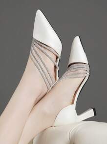 Women's Rhinestone Strap Hollow Out Fashion Comfortable Versatile High Heels - Beige - View 2