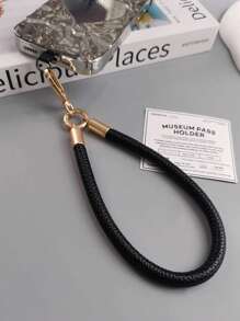 1pc Short Leather Lanyard Strap, Luxurious Embossed Leather Wristlet Keychain Holder, High-End Minimalist Leather Cord, Anti-Lost Lanyard, Name Card Holder Accessory - Multicolor - View 6