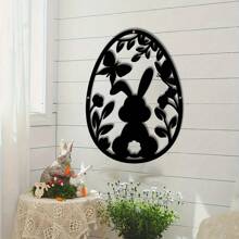 1pc Metallic Bunny Easter Egg Wall Decor, Reusable Holiday Home And Party Decoration, Ideal Gift For Friends, Bunny Accessory