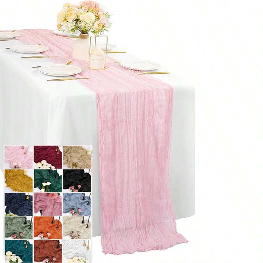 1pc / 10ft (Approx. 3.8m) Greyish Blue Cheese Cloth Table Runner, 35 X 120 Inches (Approx. 88.9 X 304cm) Long Strip, Suitable For Tablecloth Fabric, Boho Table Runner Decor, Farmhouse Runner, Wedding Shower Birthday Party