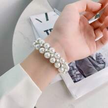 A Large White Pearl Rhinestone-Set Strap, A Shiny Smartwatch Decorative Strap, Made By Hand. Compatible With Apple Watch Strap 38/42/40/44/41/45/49mm Apple Watch Ultra Series 10-1 Series SE Series