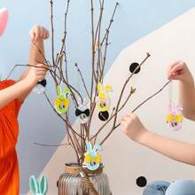 1pcsEaster Wooden Crafts Cartoon Rabbit Pendants Holiday Party Decorations Easter Rabbit Gifts Small Pendants