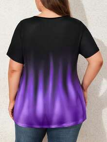 Plus Size Women Ombre Open Shoulder Short Sleeve T-Shirt - Purple - View 2
