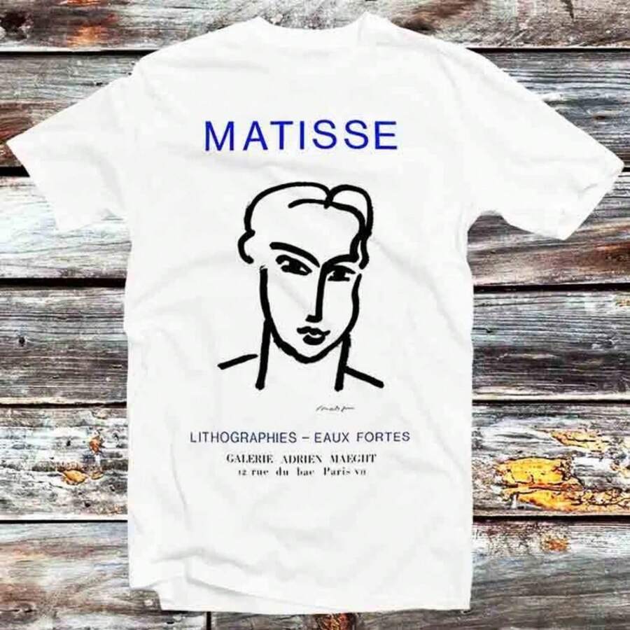 Henri Matisse Exhibition Poster Advertising Galerie Maeght In Paris 1964 Art T Shirt Vintage Retro Gift Unisex Cartoon Anime Top Tee B1244 - 白色 - 查看 1