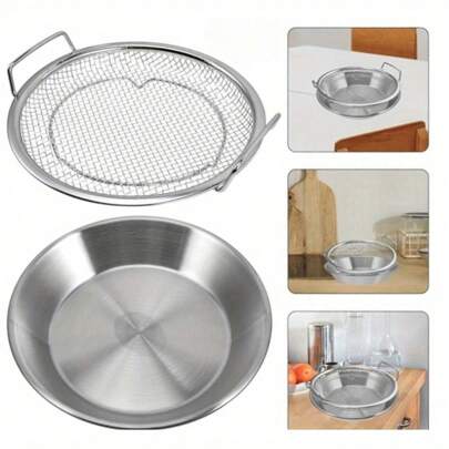 2Pcs/Set Frying Net Sieve Stainless Steel Grease Filter Tray Easy To Clean Non-Stick Fruit And Vegetable Drainer Fried Food Grease Filter With Tray Portable For Home Kitchen Cooking Tools,Kitchen Strainer Set With Fine Mesh, Essential Kitchen Tools & Kitchen Accessories, A Must-Have Kitchen Tools Gift For Home Chefs, Space-Saving Storage For Kitchen Organizers,Christmas Kitchen Gifts Idea