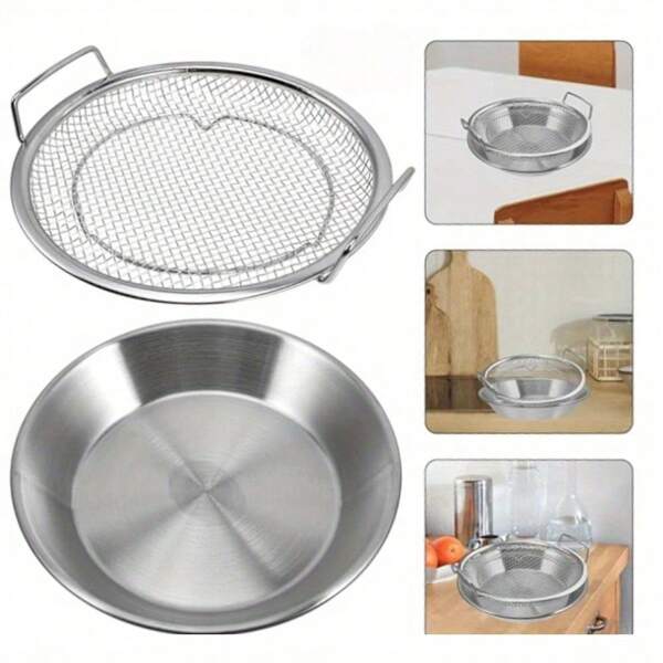 2Pcs/Set Frying Net Sieve Stainless Steel Grease Filter Tray Easy To Clean Non-Stick Fruit And Vegetable Drainer Fried Food Grease Filter With Tray Portable For Home Kitchen Cooking Tools,Kitchen Strainer Set With Fine Mesh, Essential Kitchen Tools & Kitchen Accessories, A Must-Have Kitchen Tools Gift For Home Chefs, Space-Saving Storage For Kitchen Organizers,Christmas Kitchen Gifts Idea