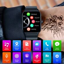 1 件男女通用 1.85 英寸触摸屏智能手表，带 3D 动态表盘、通话、多种运动模式、信息接收、计步器、闹钟、天气、音乐遥控、多语言功能