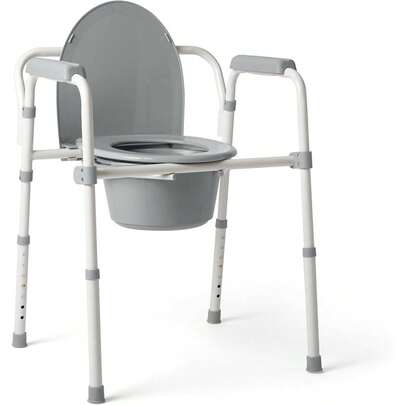 Medline 3 en 1 de acero plegable mesita de noche, cómoda silla para inodoro es de altura ajustable, se puede utilizar como inodoro elevado, soporta 350 libras