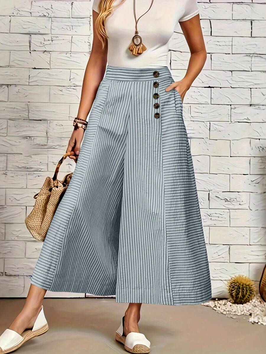 Front Button Pocket Casual Wide Leg Pants, Music Festival High Waisted Swimsuit, Women Summer Vacation Outfits, Modest