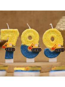 1支挖掘机造型蜡烛，双色数码蜡烛，带有挖掘机图案，0-9生日数字蜡烛，适合生日派对蛋糕装饰，也适合工程车主题蛋糕装饰，手工制作，挖掘机位置可能略有不同。 - 黃色工程車 - 查看 5