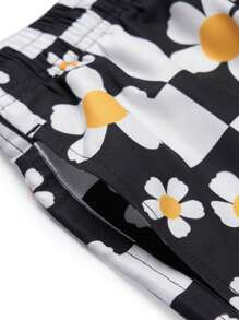 Men's Floral Plaid Pattern Drawstring Waist Casual Beach Shorts