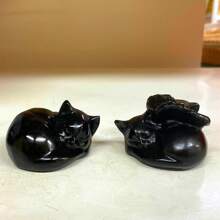 1pc Natural Black Obsidian Carved Cat, Quartz Crystal Sleeping Cat, Crystal Animal, Mineral Specimen, Home Decor, Crystal Healing, Crystal Gift, Size May Have 1-2mm Deviation - Black - View 7