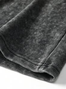 男士夏季轻盈纯色水洗运动短裤，休闲宽松抽绳腰带口袋沙滩短裤，emo，2000 年代风格 - 黑色 - 查看 4