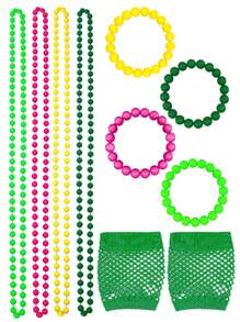D EXCEED 9 PCS 1980s Costume Accessories Set For Women Neon Party Costume Artificial Bead Necklace Pearl Bracelet Fishnet Gloves Bride Weddings Fancy Dress Party Decorations Gifts Prom - Multicolor - View 19