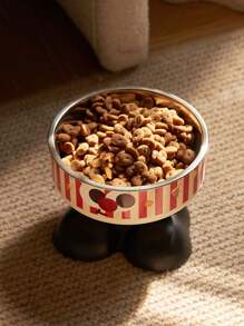 1pc Elevated Cartoon Cat Dog Pet Food Water Bowl With Spill Prevention, Raised Feeder