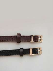 KIT 2 CAROLA Women's Belt Gold Metal Synthetic Leather Minimalist Fashion Blogger Unisex Daily Use Simple Casual 2024 Popularity Beautiful Season Black White Brown Caramel Pink Current Size Stitched Occasional Versatile Decorative Vintage - 普雷托咖啡廳 - 查看 2