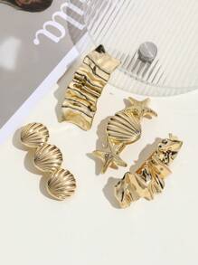 1pc Elegant Geometric Shell Design Vintage Gold-Tone Metal Hair Clip