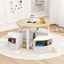 Lifezeal 5 Piece Kids Play Table And Chairs Set Round Nesting Table Toddler Furniture Gray/Natural - Natural - View 3