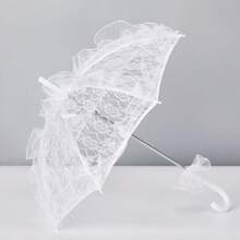 1pc Mini Lace Umbrella, Wedding Flower Girl Photo Prop, Solid Color Lace Woven Dance Umbrella, Decorative Palace Parasol Summer Cooling,Beach,Travel