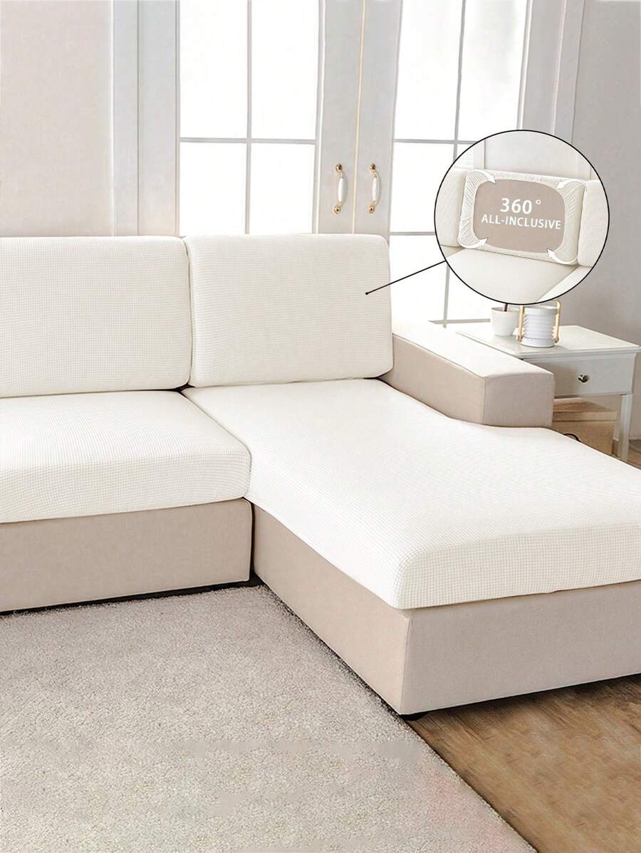 1 chiếc vỏ đệm ghế sofa bằng vải lông ngô dày co giãn đa năng màu trơn - trắng - Xem 1