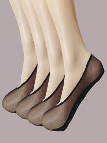 1/4/8 Pairs Women Mesh Top & Solid Color Bottom Breathable Non-Slip Hidden Loafer Socks, Suitable For Daily Life Or Indoor Use - Multicolor - View 7