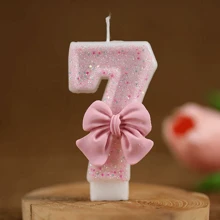 1pc Birthday Candle Number, Cake Decor For Festival Party, Pink Bow Digit Candle Gifts Graduation