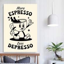 Framed Vibrant Coffee-Themed Art - Unique Illustration Canvas Posters For Home Decor With Humorous "More Espresso, Less " Quote