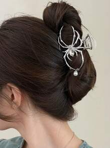 1件装女士纯色Y2K可爱时尚个性化骷髅头、幽灵爪、蜘蛛水晶仿珍珠合金大号发夹，发爪夹，日常发饰，秋冬假日装扮