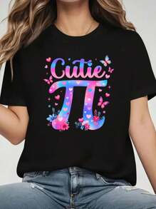 Cutie Pi Day Women  Men Toddler Math Teacher Student T-Shirt Print T-Shirt, Casual Crew Neck Short Sleeve Comfort Tee Top For Spring & Summer, Women's Clothing