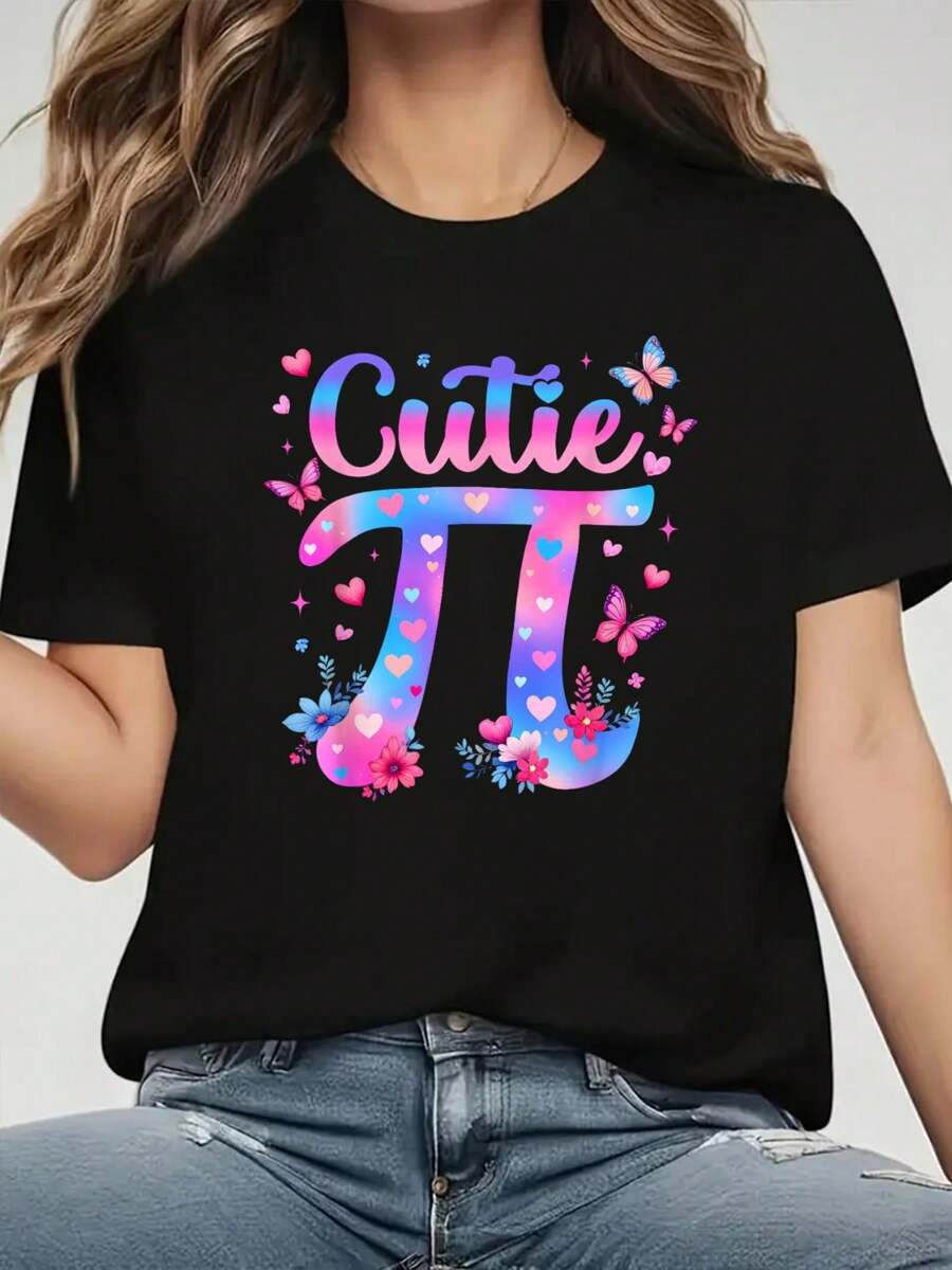 Cutie Pi Day Women  Men Toddler Math Teacher Student T-Shirt Print T-Shirt, Casual Crew Neck Short Sleeve Comfort Tee Top For Spring & Summer, Women's Clothing