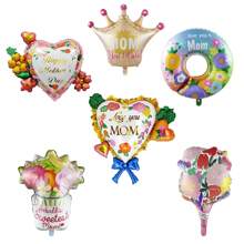 1pc Mother's Day Balloon: Heart-Shaped Floral Bouquet Balloon With Bowties, Happy Mother's Day Party Decorations - Multicolor - View 1