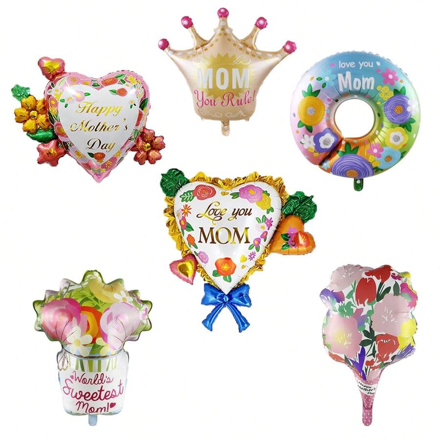 1pc Mother's Day Balloon: Heart-Shaped Floral Bouquet Balloon With Bowties, Happy Mother's Day Party Decorations - Multicolor - View 1