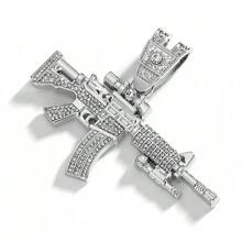 طقم مجوهرات شخصي للرجال من سبائك المعادن مرصع بالراين ستون 3D على شكل بندقية، قلادة، سوار، ساعة هدية، ملحقات أنيقة على الطراز الأوروبي والأمريكي لموسيقى الهيب هوب، علبة هدايا فاخرة