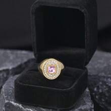 1pc Classic Luxurious Stainless Steel Cast Jewelry, 3D Elliptical Rhinestone Titanium Steel Women Ring (With Gift Box), Suitable For Gifts, Banquets And Weddings - Multicolor (with Gift Box) - View 4