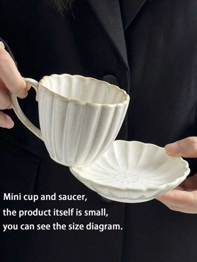 1 套复古裂纹釉陶瓷迷你咖啡杯碟套装，可爱的花卉浮雕杯碟，适用于下午茶、拿铁、早餐牛奶杯、甜点盘、饮水杯返校