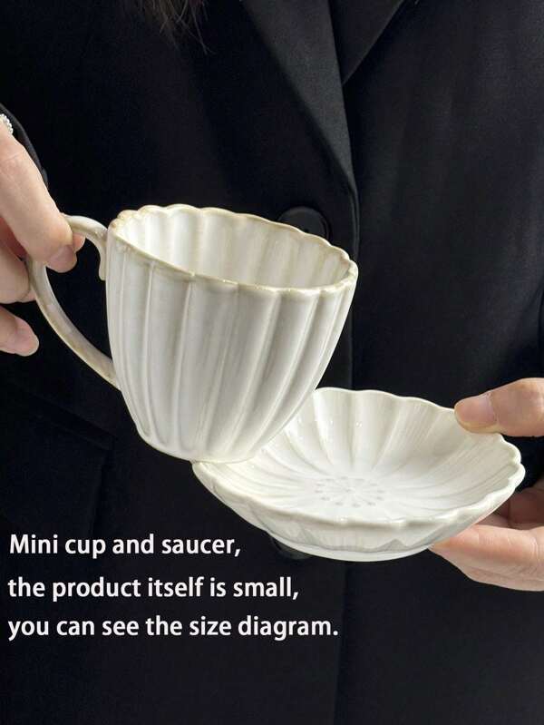 1 Set Vintage Crackle Glaze Ceramic Mini Coffee Cup & Saucer Set, Adorable Floral Embossed Cup & Plate, Suitable For Afternoon Tea, Latte, Breakfast Milk Cup, Dessert Plate, Drinking Cup Back To School