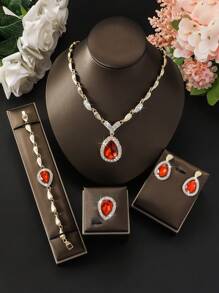 5pcs Women's Copper Alloy Rhinestone Jewelry Set, Wedding Accessories