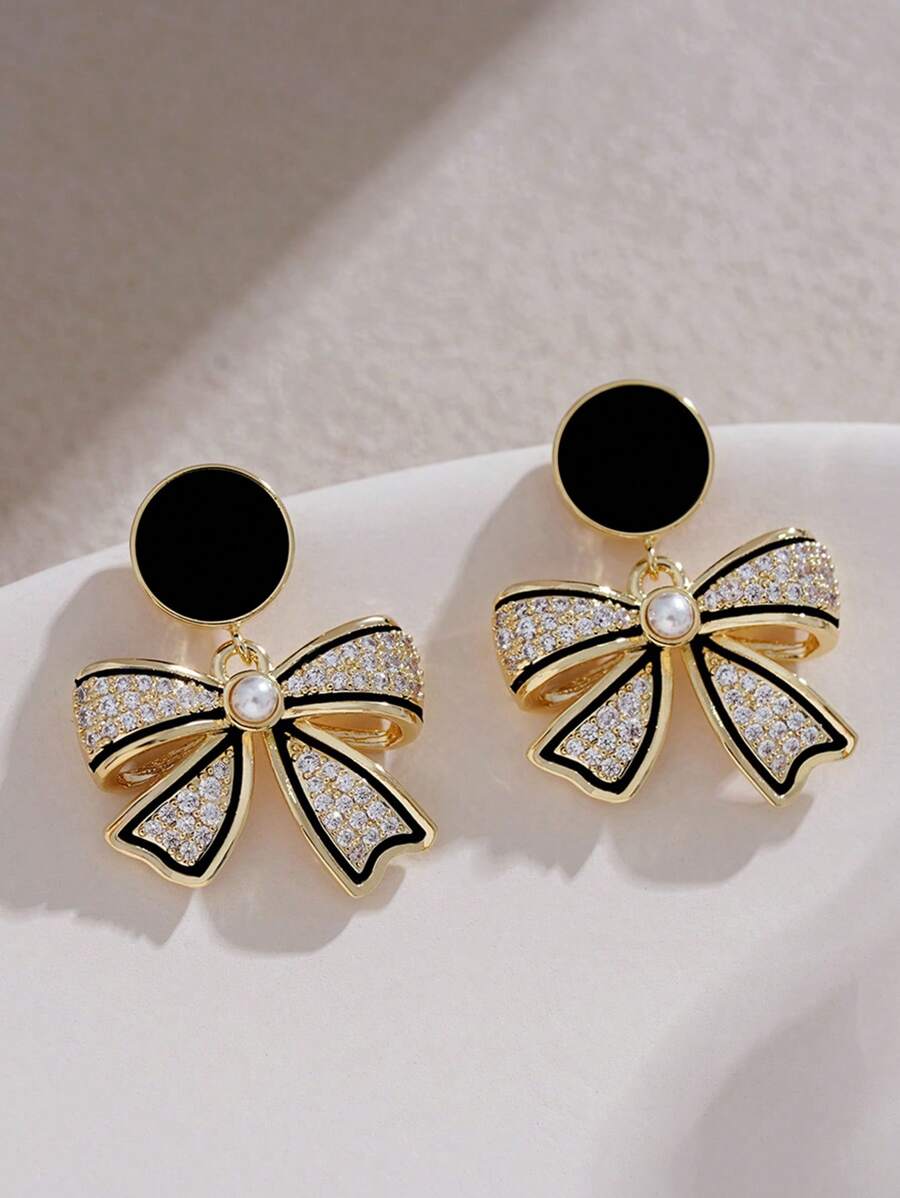 1 Pair Zinc Alloy Rhinestone Inlaid Square Stud Earrings, Gift For Women
