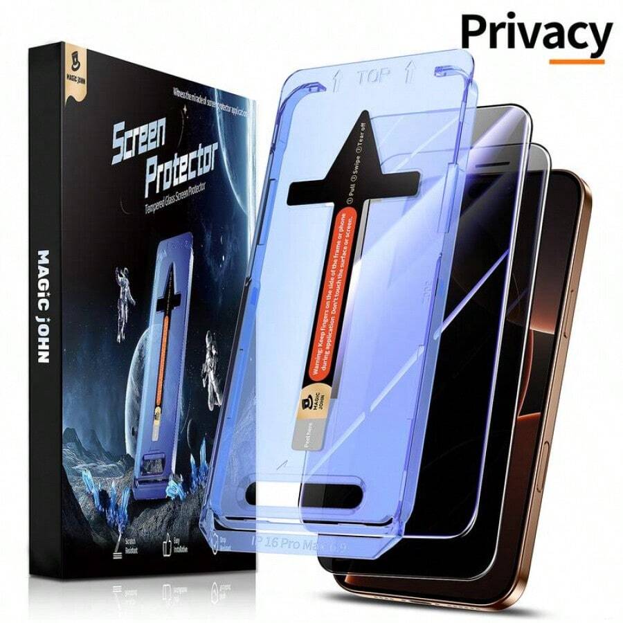 MAGIC JOHN Screen Protector 2 Packs Compatible With IPhone, And Clear & Privacy Protection, Fingerprint Resistant, Dust-Free, Bubble-Free Anti-Spy Tempered Glass Full Coverage Gift For Easter, Birthday, Family, Mother, Friends, Boyfriend, Girlfriend Waterproof Shockproof Anti-Fall Scratch Resistant