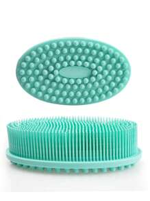 1pc Silicone Cleaning Brush For Shower, Silicone Shampoo Shower Brush, Household Adult Double-Sided Rubbing Bath Brush, Massage Bath Brush, Bathroom Cleaning Tools