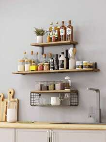 Floating Wall Shelf 4 Tier Shelf For Bathroom Kitchen Bedroom Light Color - Brown - View 5
