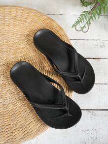 Dam enfärgade flip-flops, lätta, öppna tå-sandaler med platta ben, mjuka tofflor, lämpliga för inomhus- och utomhusbruk - Svart - Visa 6